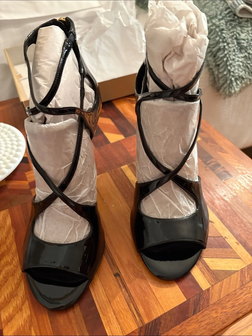 Michael Kors Black Patent Leather Strappy High Heel Sandals